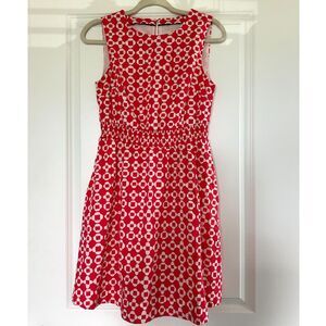 Boden Smocked Waist Mini Dress Bright Coral Mosaic 4R